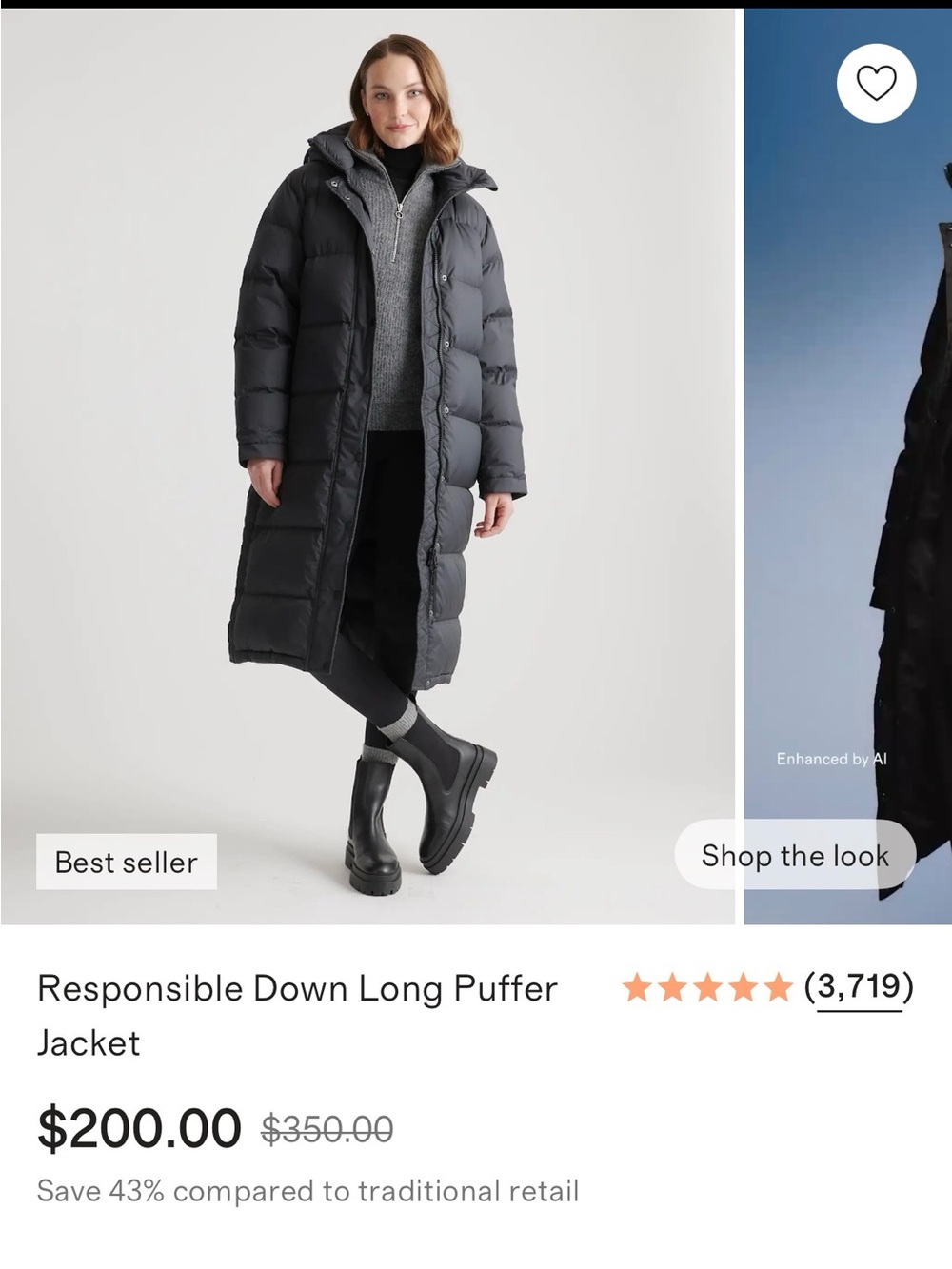 Quince Black Long Hooded Puffer Coat